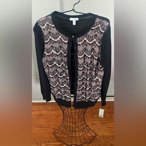 Charter Club Black and Pink Lace Cardigan